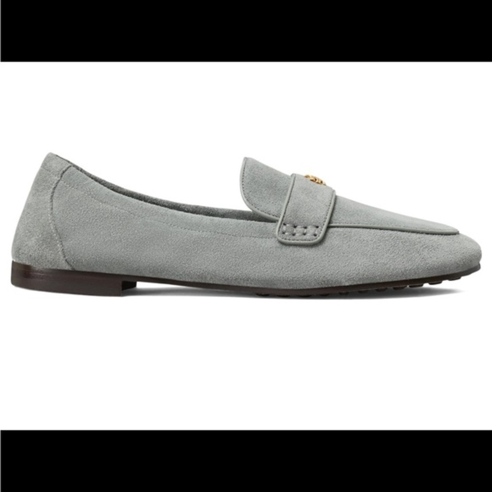 Tory Burch Ballet Loafer Blue Lapis Suede Flats Size 7 Gold Logo NWT